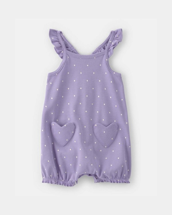 Polka Dot Sleeveless Romper Purple