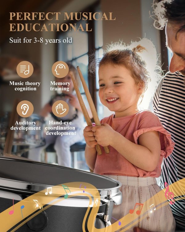 Eastar 14 Inch Drum Set for Kids Metallic Black