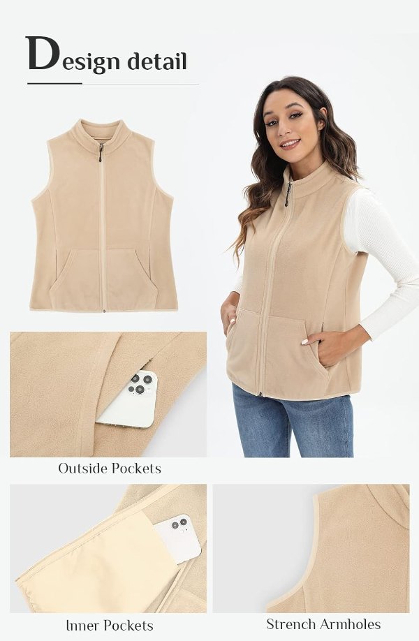 Xeoxarel Women's Fleece Vest 6 Pockets