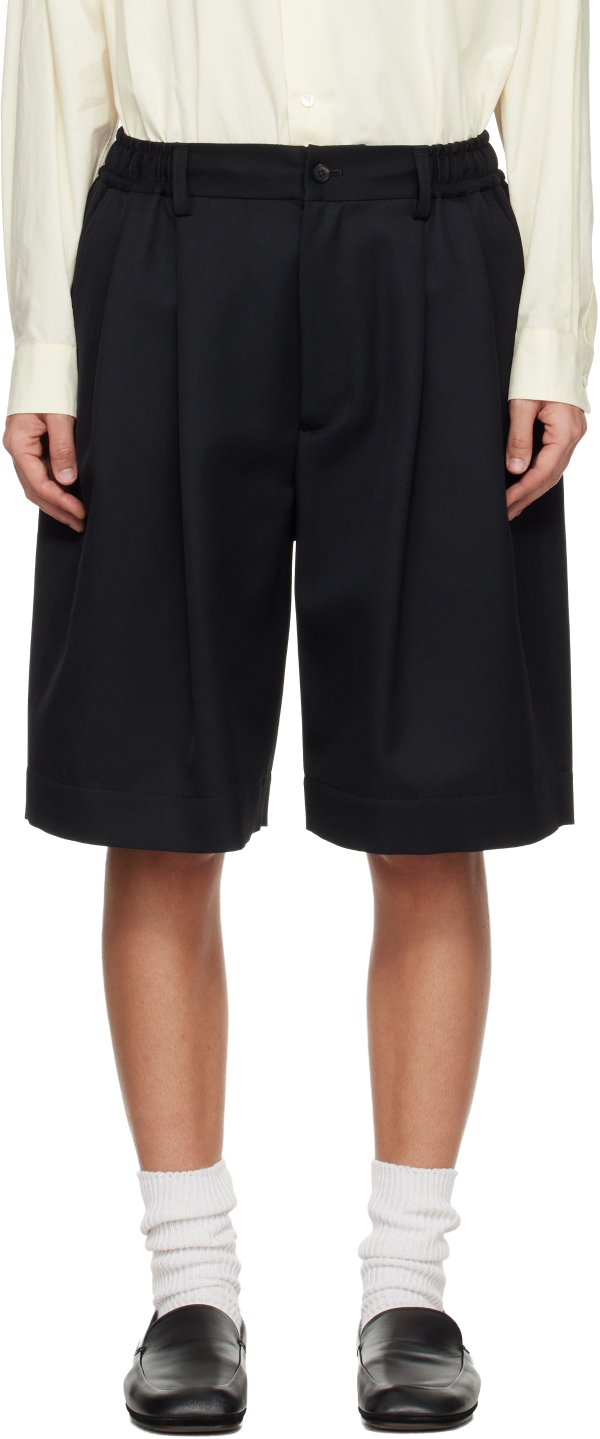 ssstein Black Wool Wide Easy Shorts