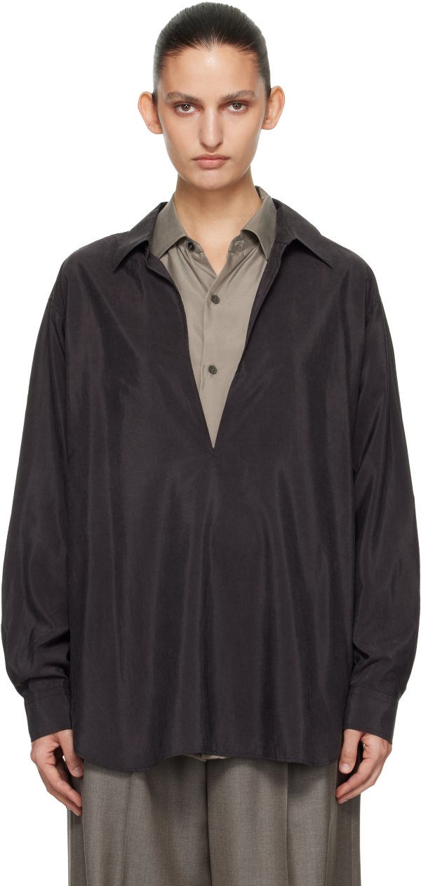 ssstein Brown Silk Nylon Skipper Shirt