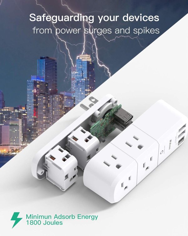 Mifaso Outlet Extender Rotating Plug 6 Outlets 3 USB