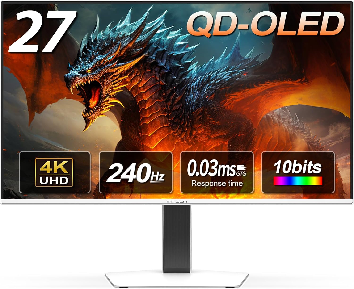 INNOCN 27英寸 OLED 3840 x 2160p 4K 240Hz 游戏显示器，兼容游戏主机