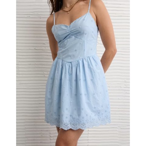 AEOAmerican Eagle V-Neck Embroidered Mini Dress