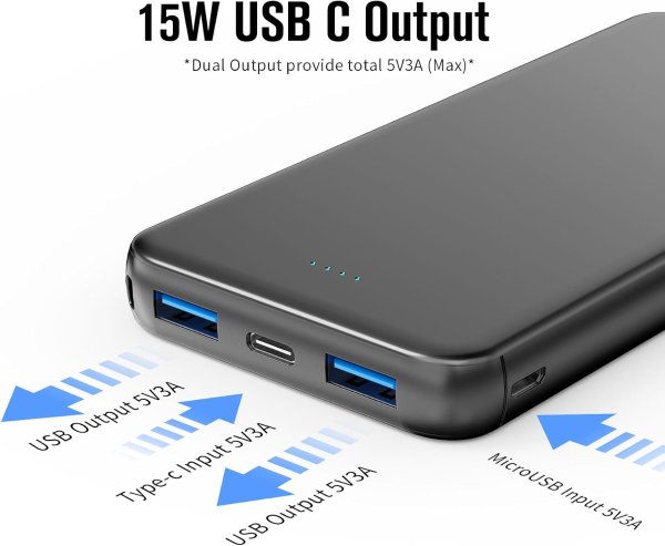 VANYUST 10000mAh Portable Charger USB-C Fast Charging White