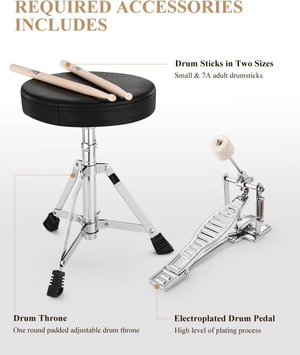 Eastar 14 Inch Drum Set for Kids Metallic Black
