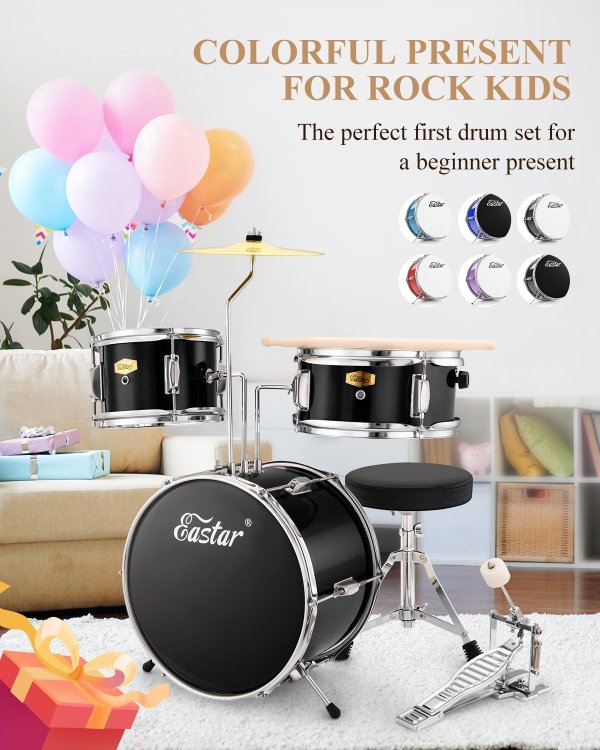 Eastar 14 Inch Drum Set for Kids Metallic Black