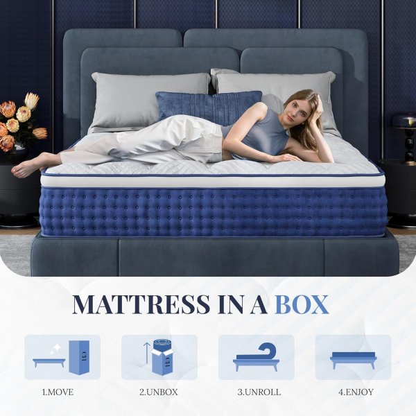 CH CHARME HOUSE 12 Inch Hybrid Queen Mattress Blue