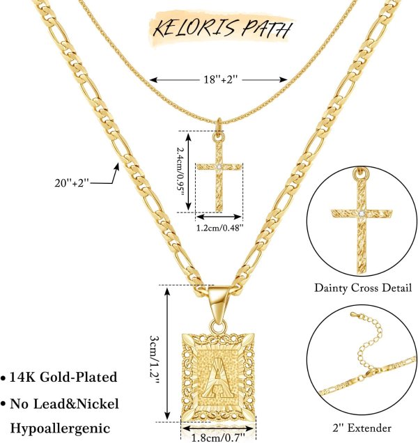 KELORIS PATH 十字字母项链 14K镀金