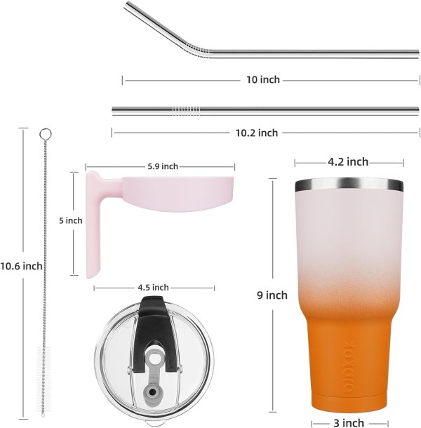 BJPKPK 40盎司带手柄吸管不锈钢杯 珊瑚色