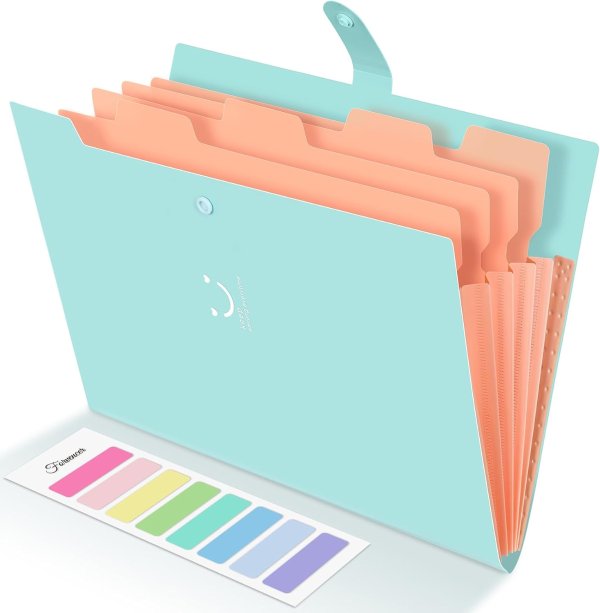 Forvencer 5 Pocket Accordion File Organizer Jade
