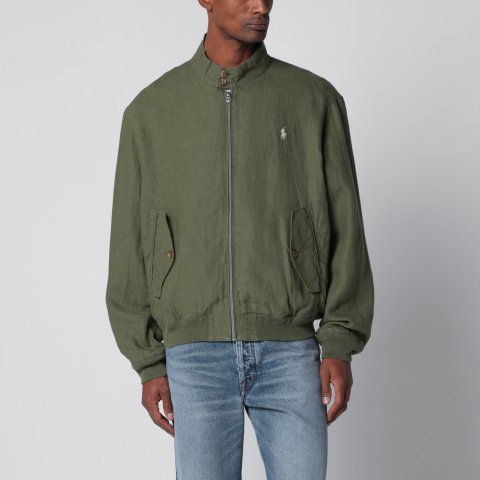 Polo Ralph Lauren深绿色亚麻拉链外套