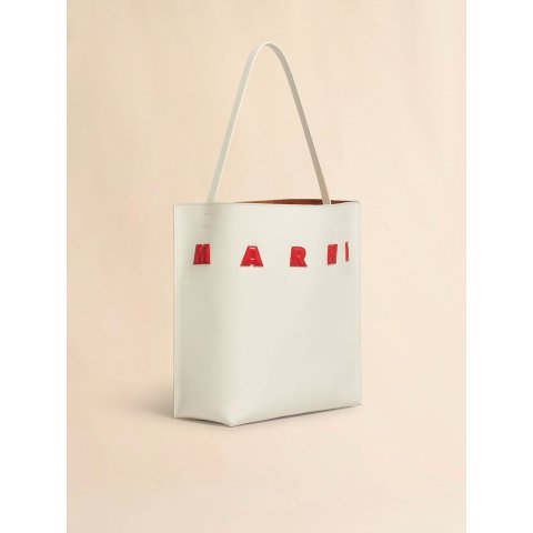 MarniMuseo Medium White Leather Hobo Bag with Patches