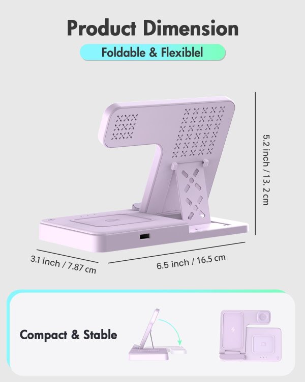 GETPALS Wireless Charger Stand 3 in 1 Light Violet