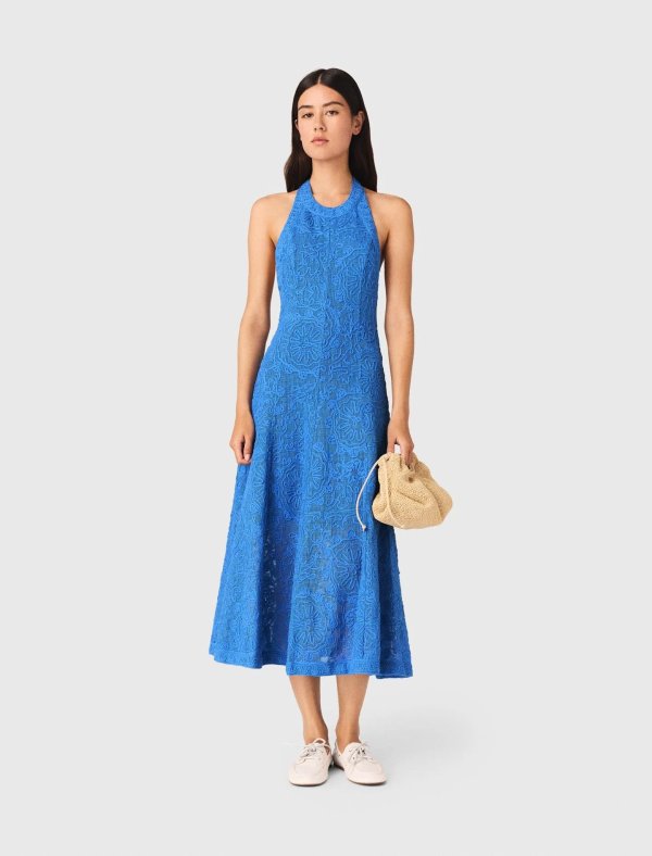 Blue Guipure Maxi Dress
