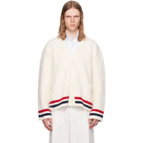 Thom Browne V Neck Cardigan White