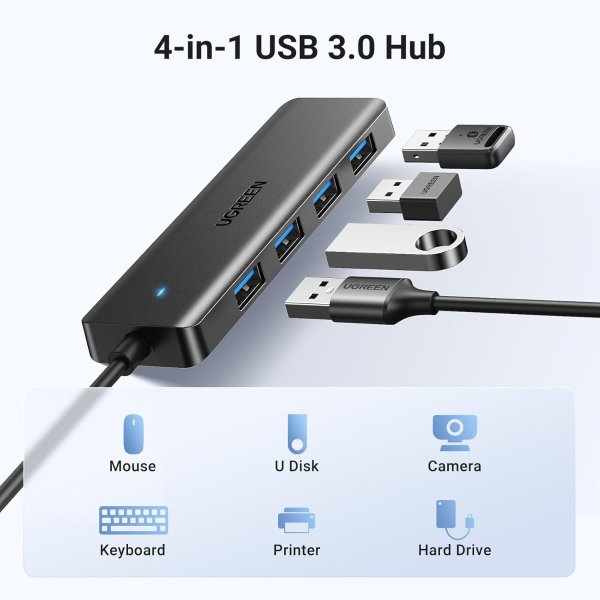 UGREEN USB 3.0四口集线器 超薄0.5英尺