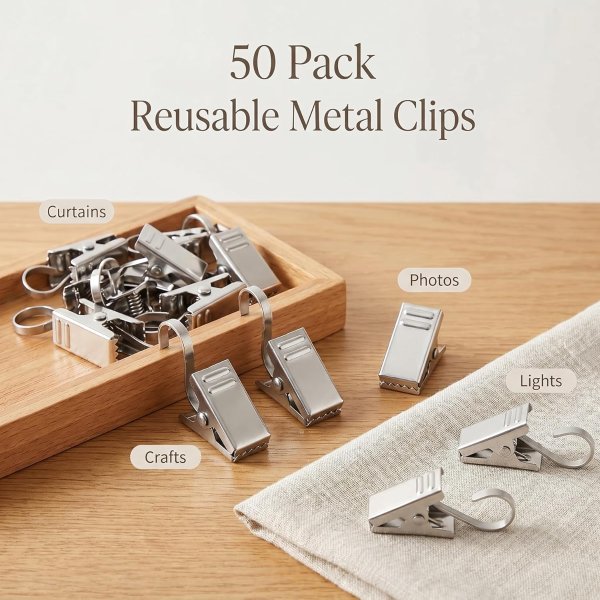 BIHRTC Stainless Steel Curtain Clips 50 Pack