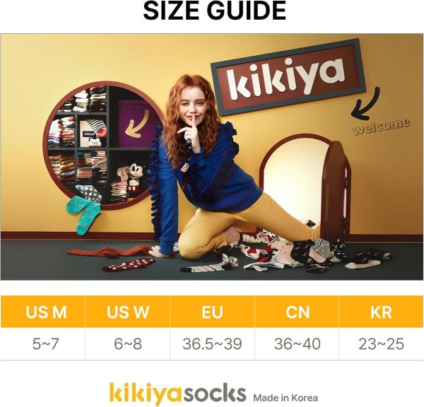 Kikiya Women's Cotton Crew Socks Graphic Size 6-9