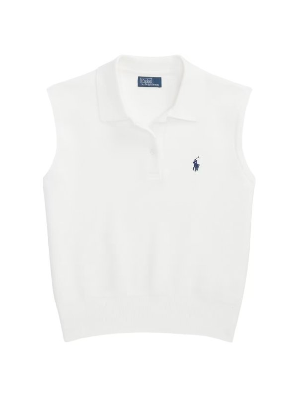 Cotton-Blend Sleeveless Polo Sweater