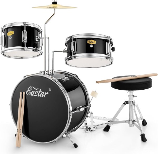 Eastar 14 Inch Drum Set for Kids Metallic Black