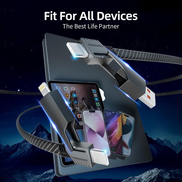 IDISON USB C 4-in-1 Fast Charging Cable 65W 4FT