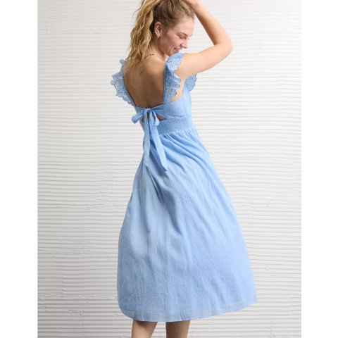 AEOAmerican Eagle Flutter Sleeve Tie-Front Midi Dress