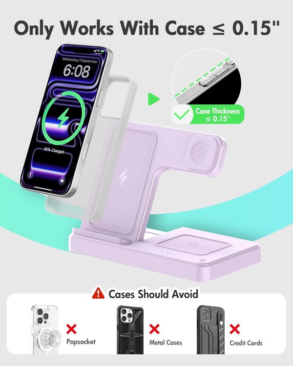 GETPALS Wireless Charger Stand 3 in 1 Light Violet