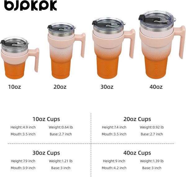 BJPKPK 40盎司带手柄吸管不锈钢杯 珊瑚色