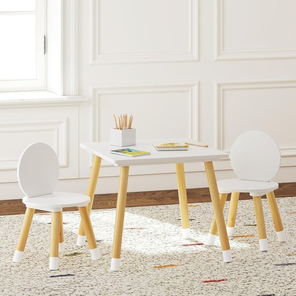 UTEX Kids Table and 2 Chairs Set White