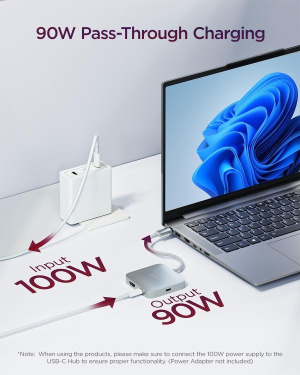 Lenovo USB-C 5合1集线器 90W 银灰色