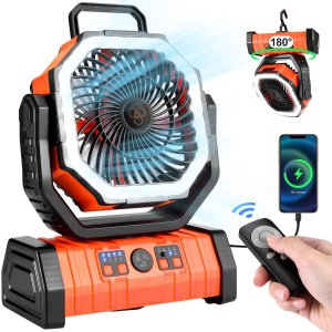 $23.99 Odoland 30000mAh 露营风扇带 LED 灯，橙色