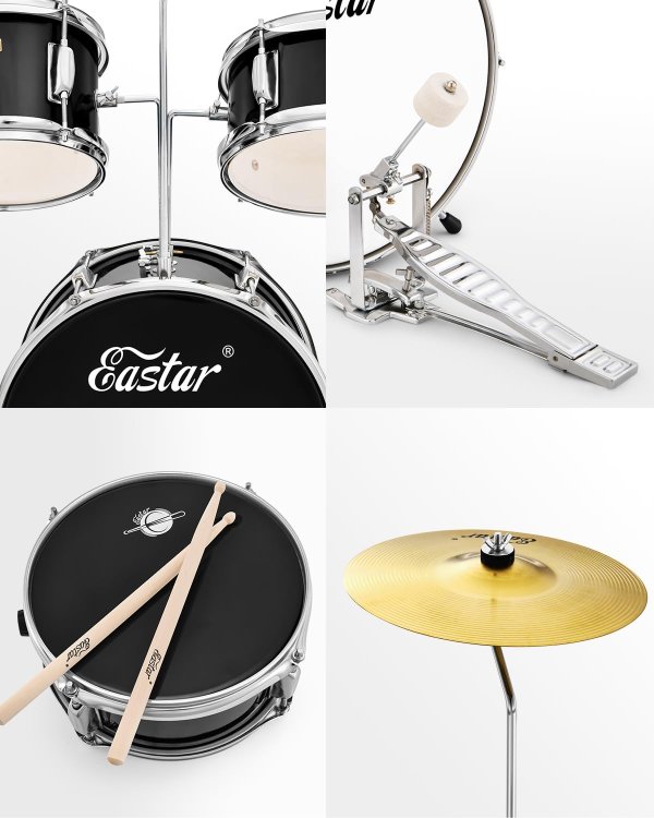 Eastar 14 Inch Drum Set for Kids Metallic Black