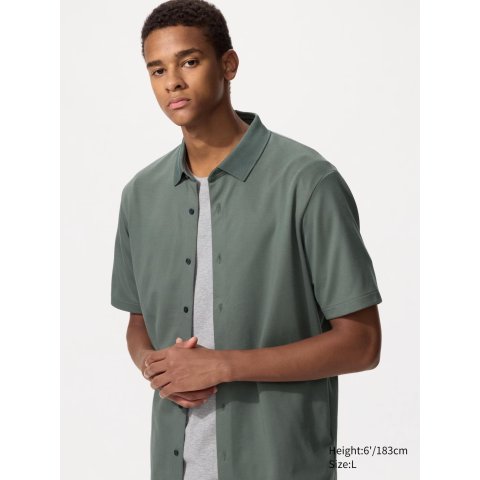 UniqloAIRism棉质全开襟Polo衫