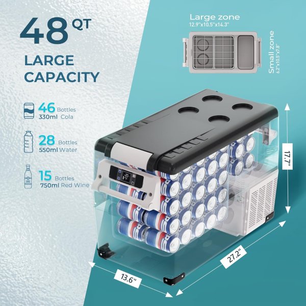 EUHOMY 12V Refrigerator 48QT