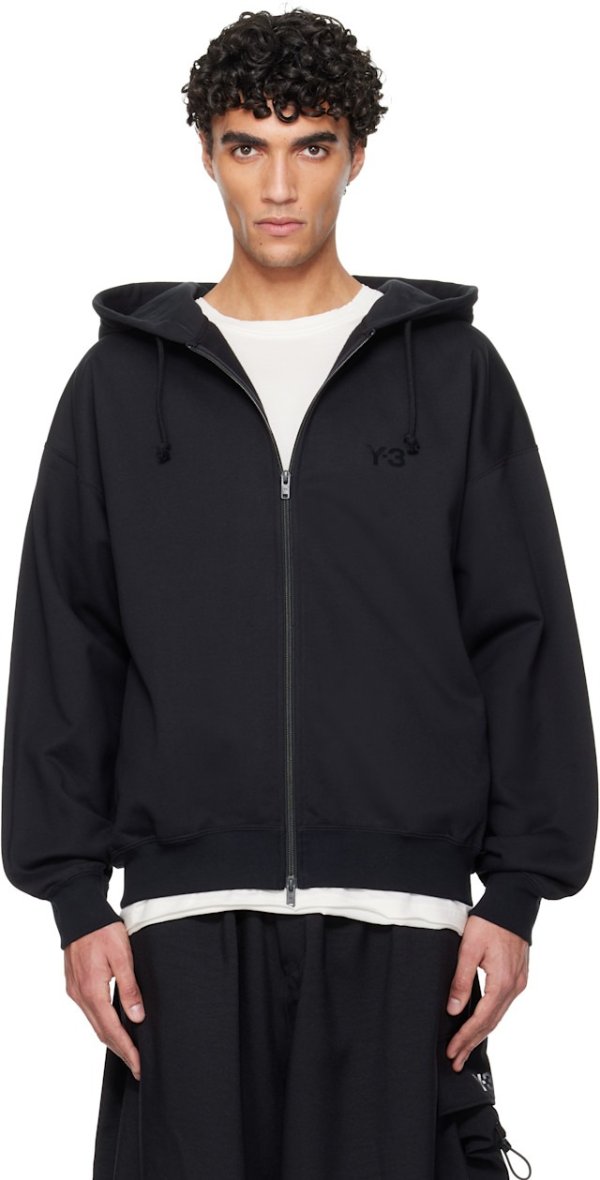  Black Brushed Terry Zip Hoodie