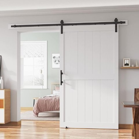H-Frame White Sliding Barn Door 48x80in Waterproof PVC