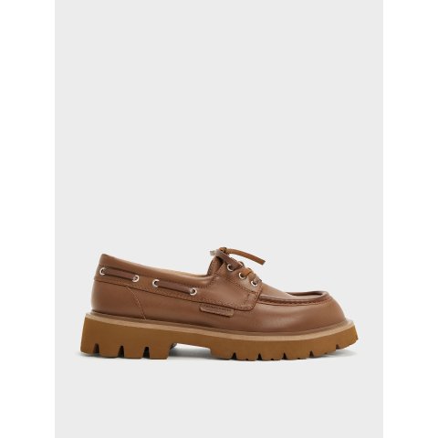 Cognac Boat Shoes Ridged Sole