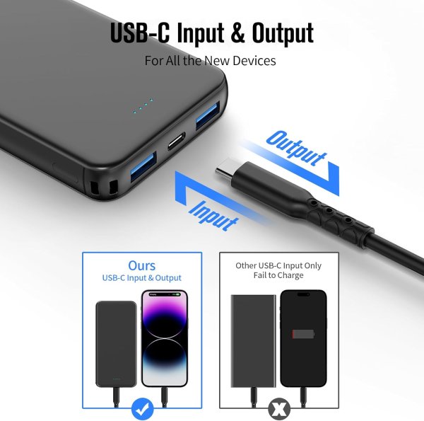 VANYUST 10000mAh Portable Charger USB-C Fast Charging White