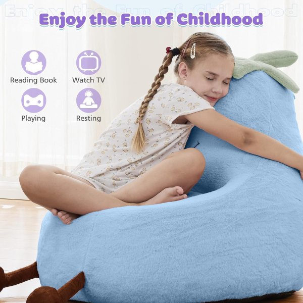 DUMOS Kids Bean Bag Chair Faux Rabbit Fur Blue 31 Inch