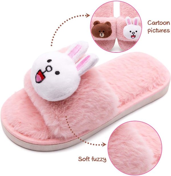 techcity Kids Fuzzy Open Toe Slippers