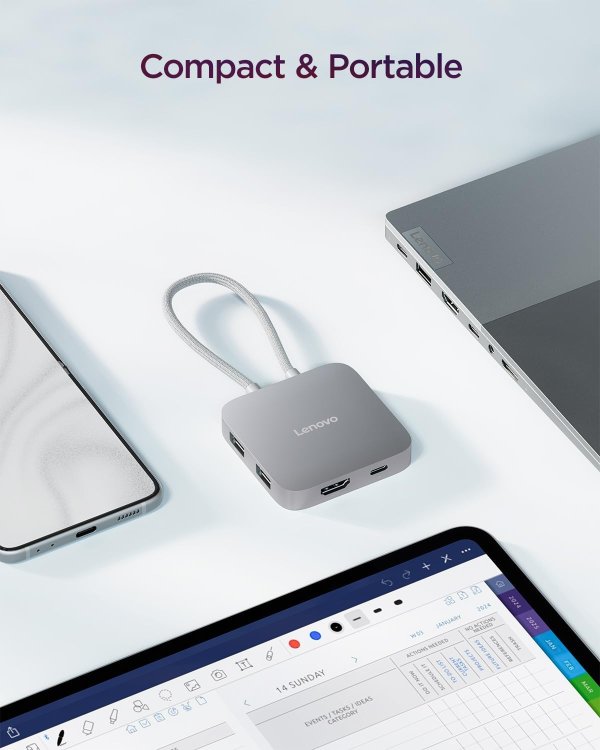 Lenovo USB-C 5合1集线器 90W 银灰色