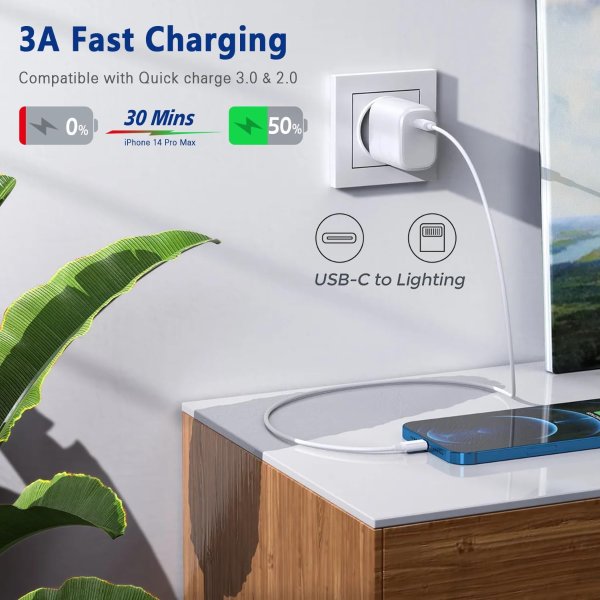 Exeric USB C转Lightning快充线 3英尺 2条装