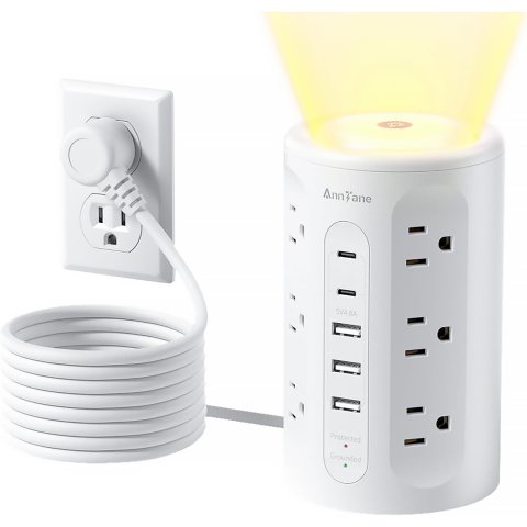 AnnTane Power Strip Tower Night Light 10FT White