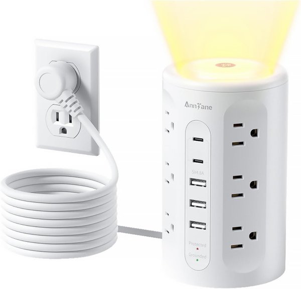 AnnTane Power Strip Tower Night Light 10FT White