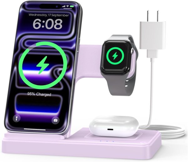 GETPALS Wireless Charger Stand 3 in 1 Light Violet