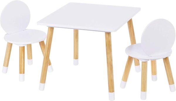 UTEX Kids Table and 2 Chairs Set White