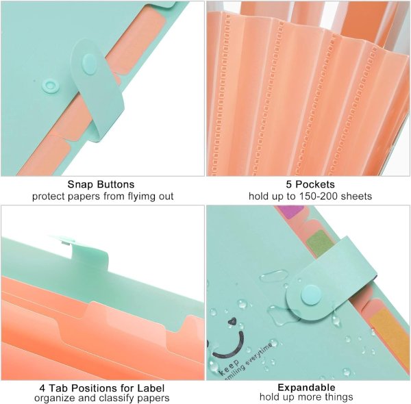 Forvencer 5 Pocket Accordion File Organizer Jade