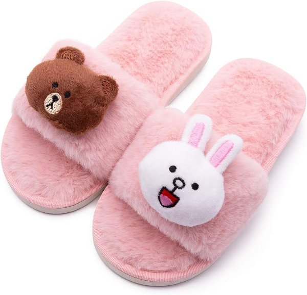 techcity Kids Fuzzy Open Toe Slippers