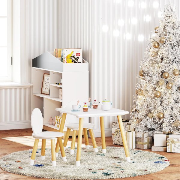 UTEX Kids Table and 2 Chairs Set White